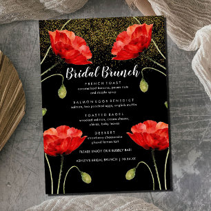 Rotes Blumenmenü Eleganter Glitzer Bridal Brunch M Menükarte