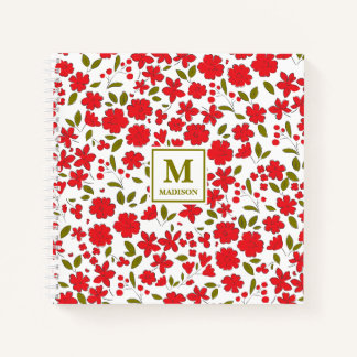 Rotes Blumenmonogramm Notizbuch Journal