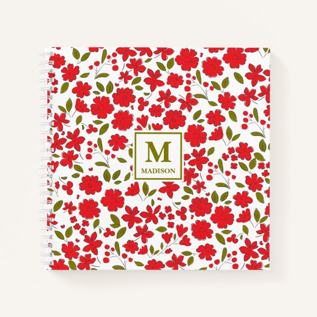 Rotes Blumenmonogramm Notizbuch Journal (Vorderseite)