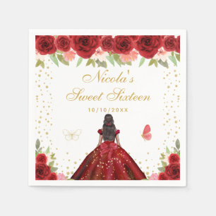 Rotes Blumenmuster Dunkle Haut Prinzessin Sweet Si Serviette