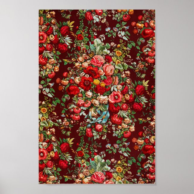 Rotes Blumenmuster Elegantes Vintag Poster (Vorne)