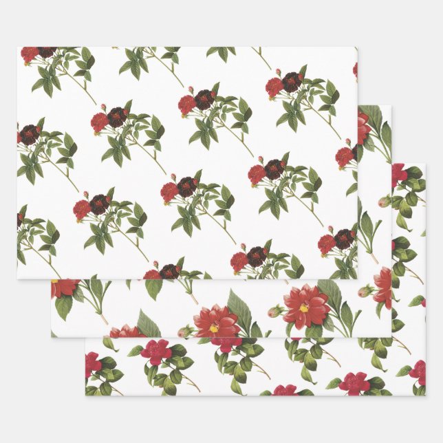 Rotes Blumenmuster Geschenkpapier Set (Set)