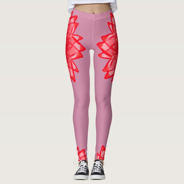 Rotes Blumenmuster Ihr Farbekundengerechtes Leggings (Vorderseite)
