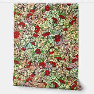Rotes Blumenmuster mit farbenfrohen, weichen Wavy Tapete
