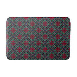 Rotes Blumenmuster mit Grün und Blau Badematte