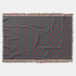 Rotes Blumenmuster mit Grün und Blau Decke