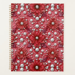 Rotes Blumenmuster romantischer Blumenkalender Planer