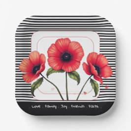 Rotes Blumenquadrat Pappteller
