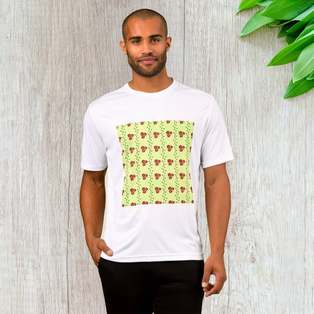 Rotes Blumenrankenmuster auf Hellgrün T-Shirt (Von Creator hochgeladen)