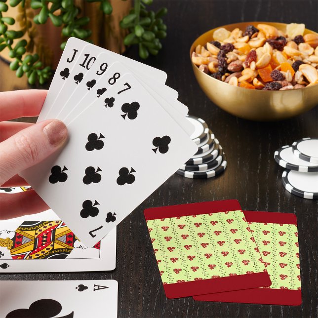 Rotes Blumenrankenmuster auf hellgrünem Hintergrun Spielkarten (Von Creator hochgeladen)