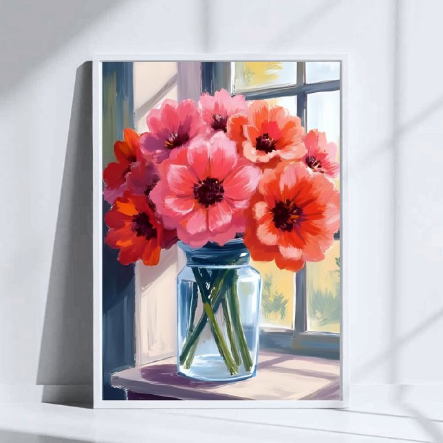 Rotes Blumenstrauß-Vase-Aquarell-Gemälde Poster (Von Creator hochgeladen)