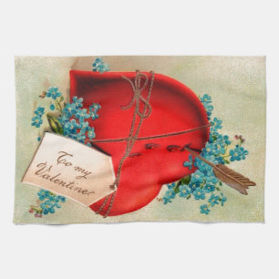 Rotes blutendes Herz Valentinsgruß Antique Postkar Küchentuch