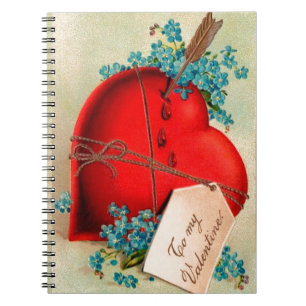Rotes blutendes Herz Valentinsgruß Antique Postkar Notizblock