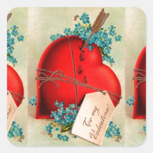 Rotes blutendes Herz Valentinsgruß Antique Postkar Quadratischer Aufkleber