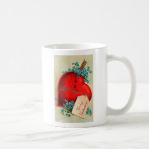 Rotes blutendes Herz Valentinstag Antik Grußkarte Tasse