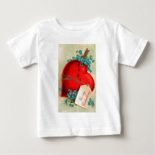 Rotes blutendes Herz Valentinstag Antik-Postkarte Baby T-shirt