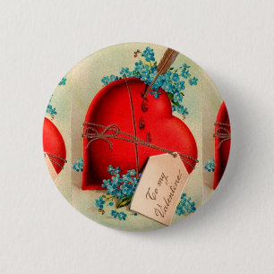 Rotes blutendes Herz Valentinstag Antik-Postkarte Button