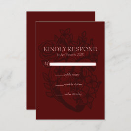 Rotes Blütenherz Elegante Gotische Hochzeit RSVP Karte