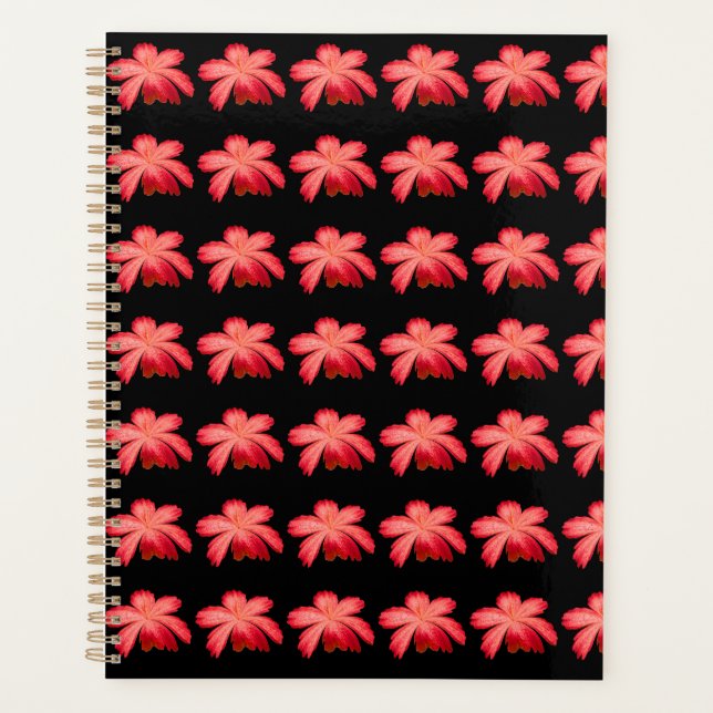 Rotes Blütenwasserfarben-Blumenmuster auf Schwarz  Planer (Vorderseite)