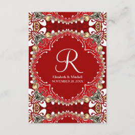 Rotes Bohemisches Batik Monogramm Hochzeitsvertika Begleitkarte