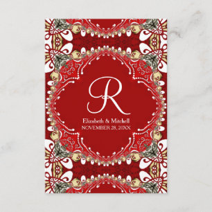 Rotes Bohemisches Batik Monogramm Hochzeitsvertika Begleitkarte