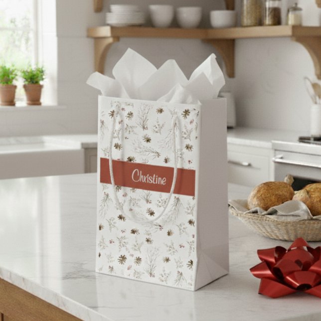 Rotes Boho-Waldland Winterberry-Monogramm Kleine Geschenktüte (Von Creator hochgeladen)