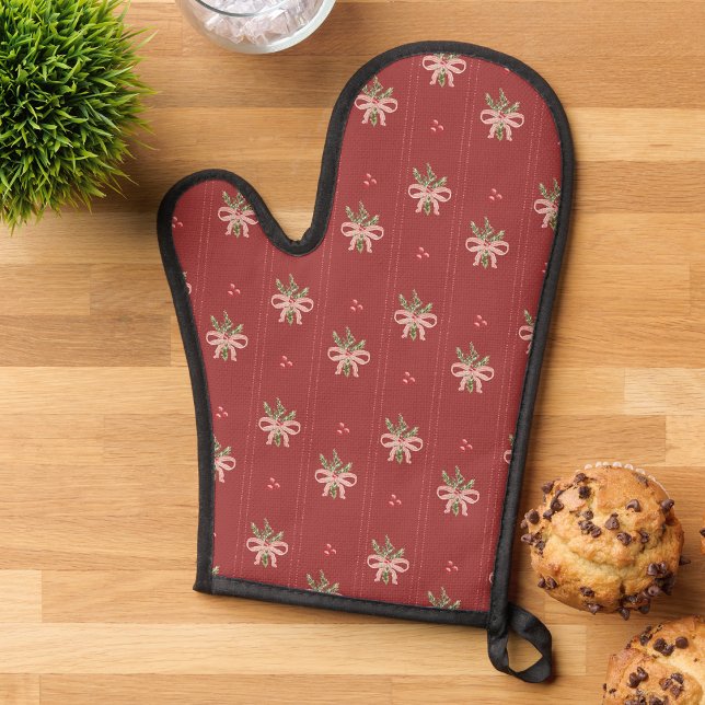 Rotes botanisches Weihnachten Ofenhandschuh (Red Bows & Holly Vintage Botanical Christmas Oven Mitt by Painted Paperie
)