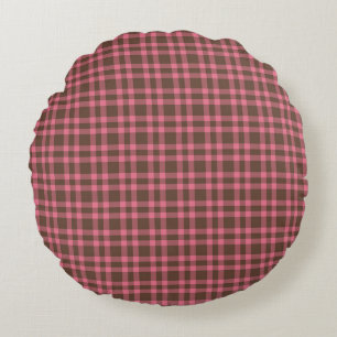 Rotes Braun Karo Muster Rundes Kissen