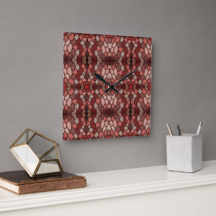 Rotes braunes Terrakotta-Mosaik Quadratische Wanduhr