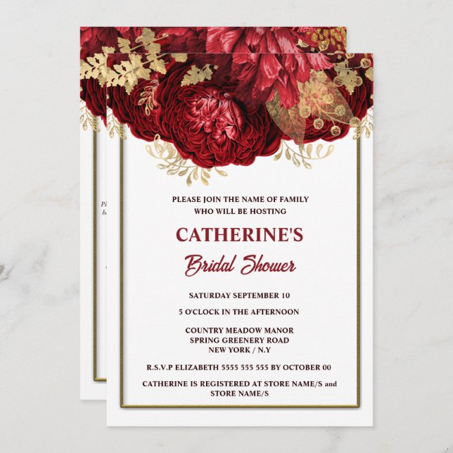 Rotes Brautparty Einladung (Vorne/Hinten)