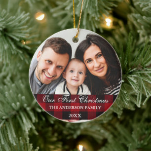 Rotes Buffalo Kariert Keramik Ornament