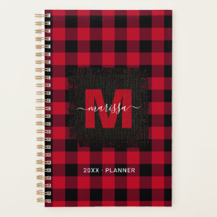 Rotes Buffalo Kariert Monogramm Name 2025 Planer