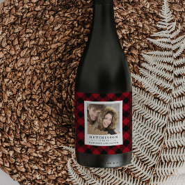 Rotes Buffalo Karierte Gastgeschenk Hochzeit Foto Weinetikett