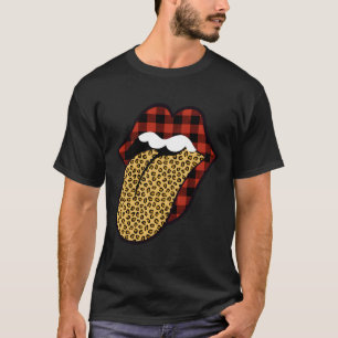 Rotes Buffalo Karierte Lippen mit Leopard Druckzun T-Shirt