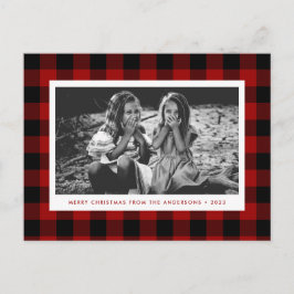 Rotes Buffalo Karierter Single Foto Weihnachten Postkarte