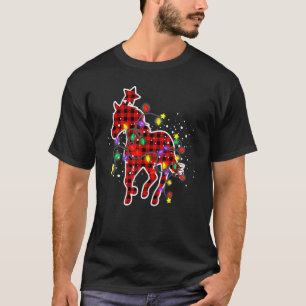 Rotes Buffalo Kariertes Pferd Weihnachten Pajamas T-Shirt