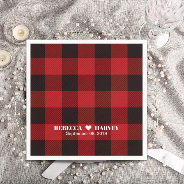 Rotes Buffalo kariertes rustikales Party Serviette (red buffalo plaid rustic winter wedding party napkins)