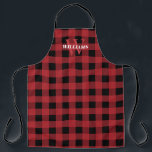 Rotes Buffalo Karo Name & Anfangsbezeichnung Schürze<br><div class="desc">Rote Büffel-Karo-Schürze mit Ihrem ersten in blassroten und Nachnamen in weiß.</div>
