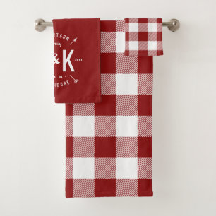 Rotes Buffalo-Karo und Arrow-Arrow-Monogramm Badhandtuch Set
