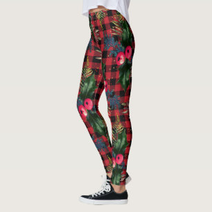 Rotes Buffalo Karo Wasserfarben Weihnachten Leggings