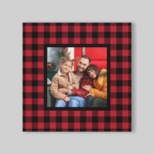 Rotes Büffel-Karo-Bauernhaus-Weihnachtsfoto Leinwanddruck