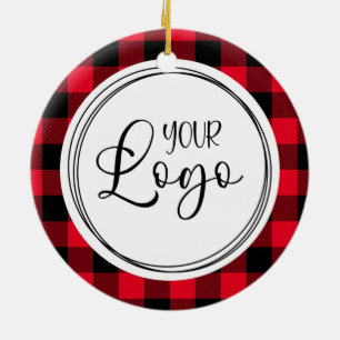 Rotes Büffel-Karo-Fröhliche-Weihnachten-Firmenlogo Keramik Ornament