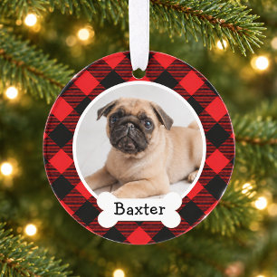 Rotes Büffel-Karo Haustier Hund Welpen Foto Ornament