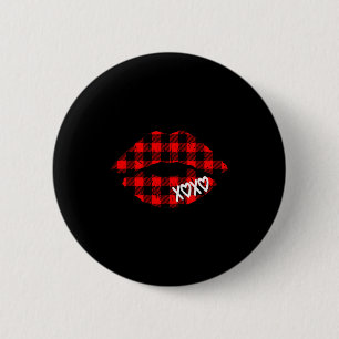 Rotes Büffel-Karo-Lips T-Shirt Valentinstag Xoxo Button