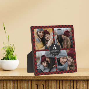 Rotes Büffel-Karo-Lumberjack-Familienfoto-Collage Fotoplatte