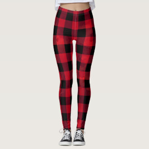Rotes Büffel-Karo-Muster Leggings
