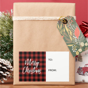 Rotes Büffel-Karo-Weihnachtsgeschenk-Etikett Rechteckiger Aufkleber