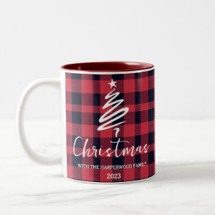 Rotes Büffel Minimalistischer Weihnachten Familien Zweifarbige Tasse