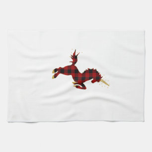 Rotes Büffelkariertes Einhorn-Weihnachts-T-Shirt f Geschirrtuch