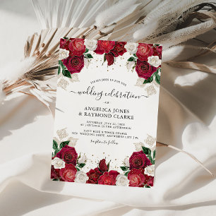 Rotes Burgund & Weiße Florale Elegante Hochzeit Einladung